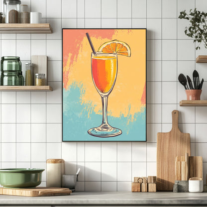 Mimosa cocktail print with vivid yellow and orange tones, ideal for bringing cheerful energy and a festive vibe to your home decor.