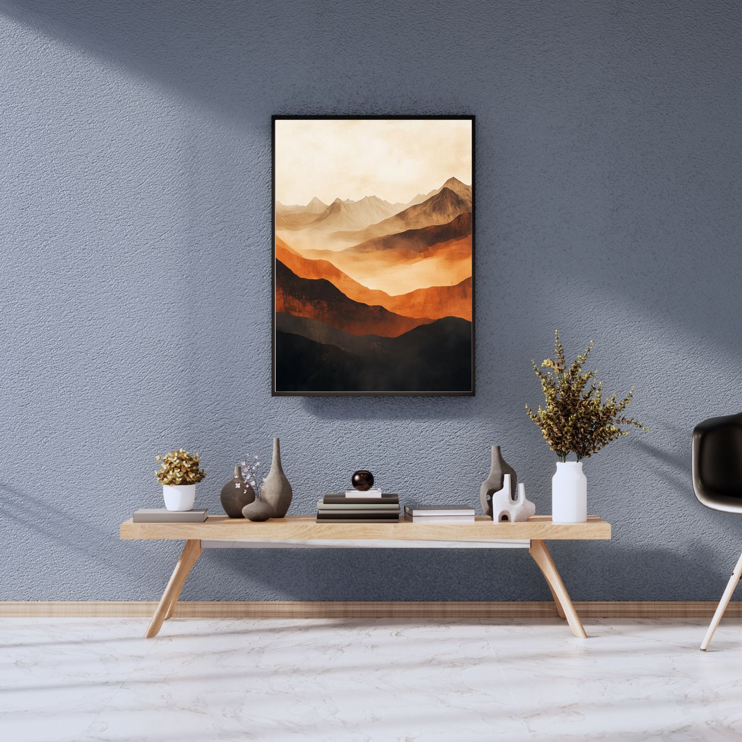 Modern abstract wall art with earthy mountain hues