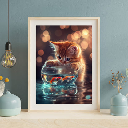 cats pics-Cat and the fishbowl-DigiCraft-Studio-wall art cats