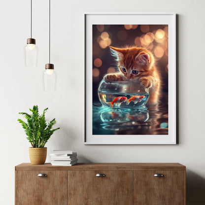 cats pics-Cat and the fishbowl-DigiCraft-Studio-wall art cats