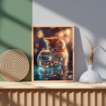 cats pics-Cat and the fishbowl-DigiCraft-Studio-wall art cats