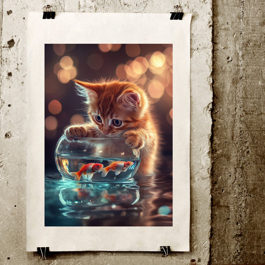 cats pics-Cat and the fishbowl-DigiCraft-Studio-wall art cats