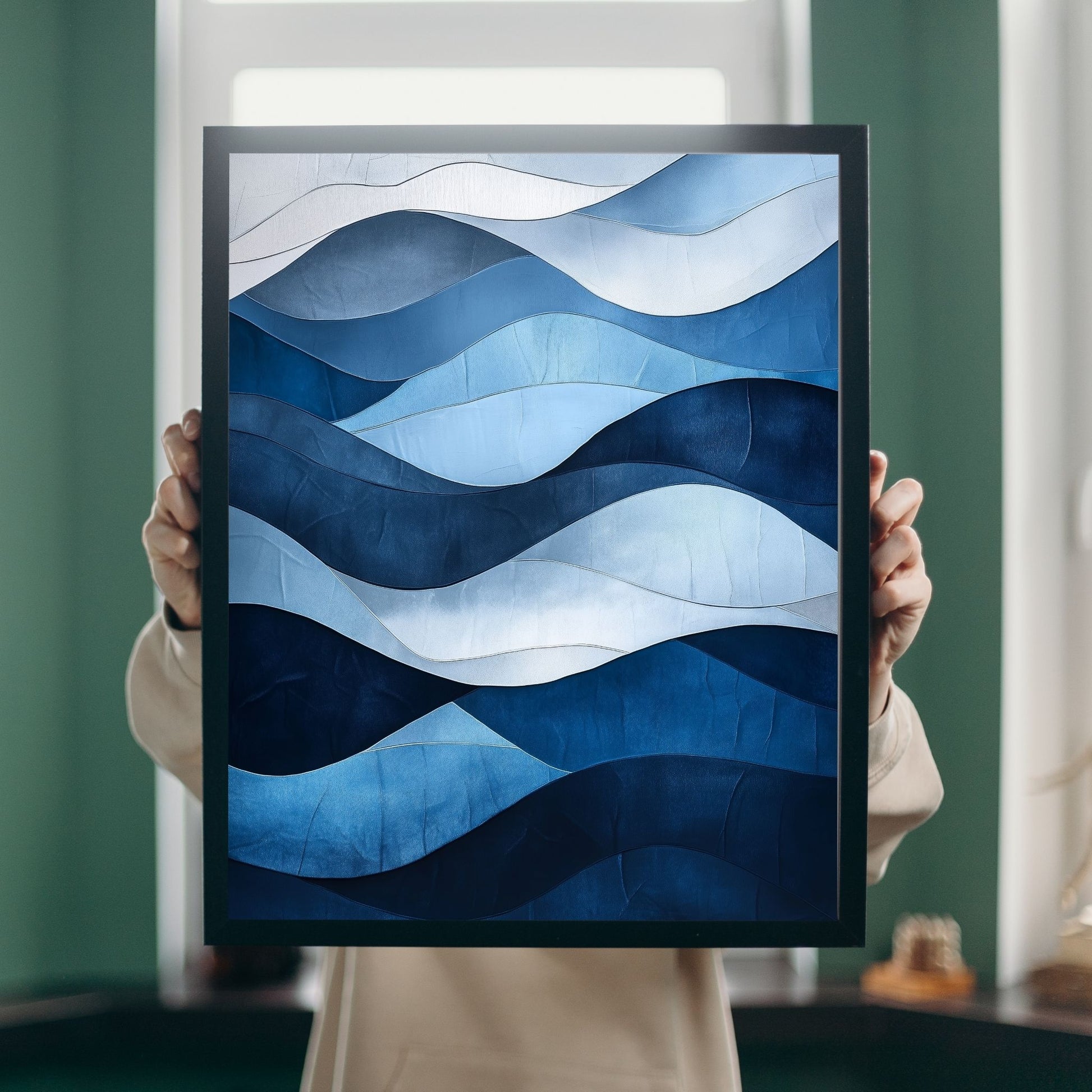 Tranquil blue wave design with geometric layering