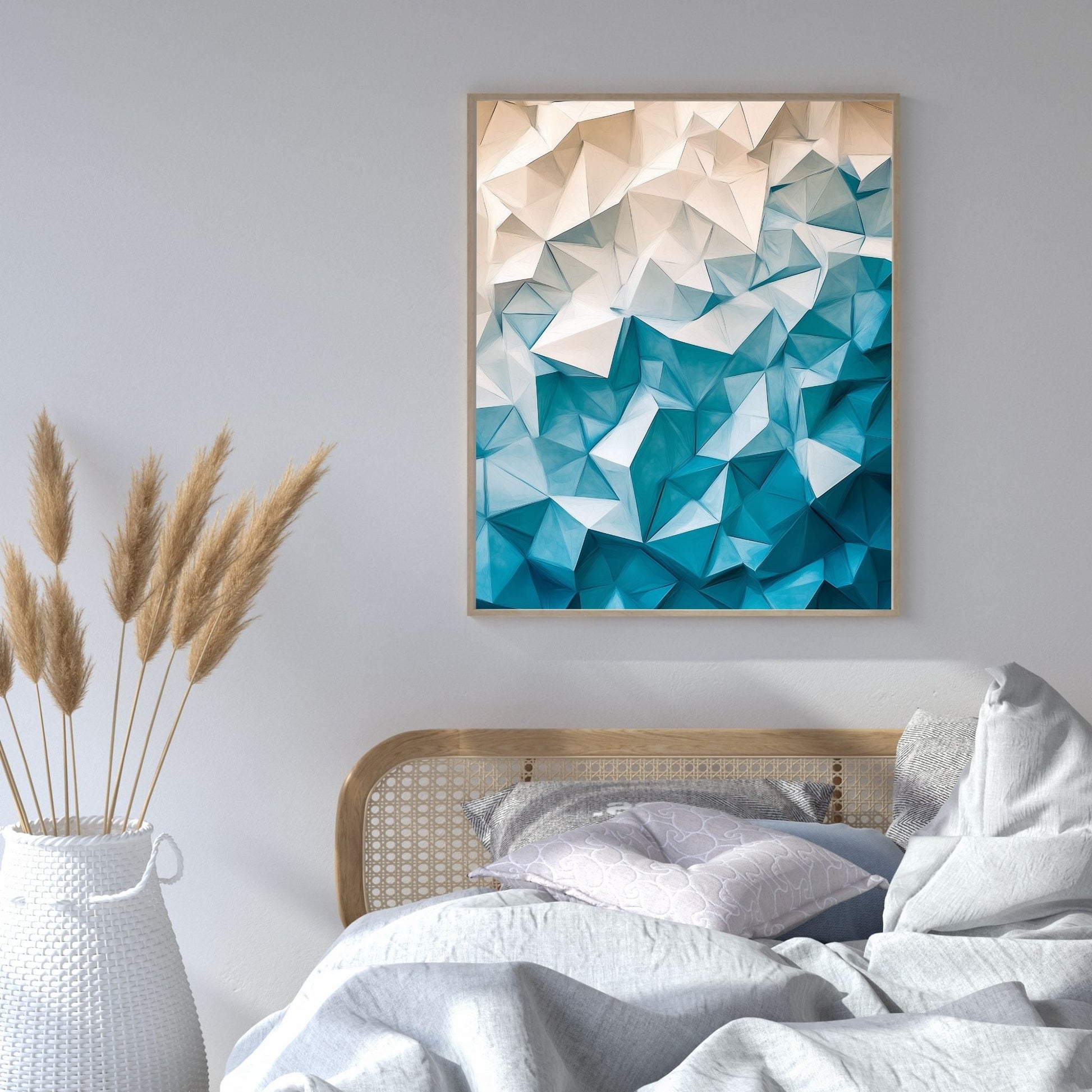 Printable geometric design in blue hues for wall art