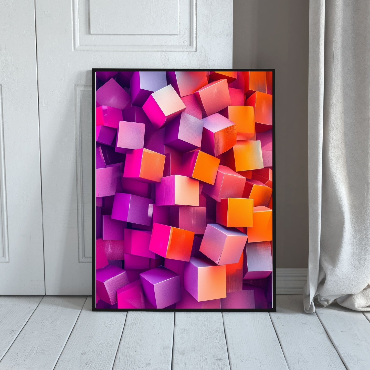 Abstract cubic wall art with bold and trendy geometric design