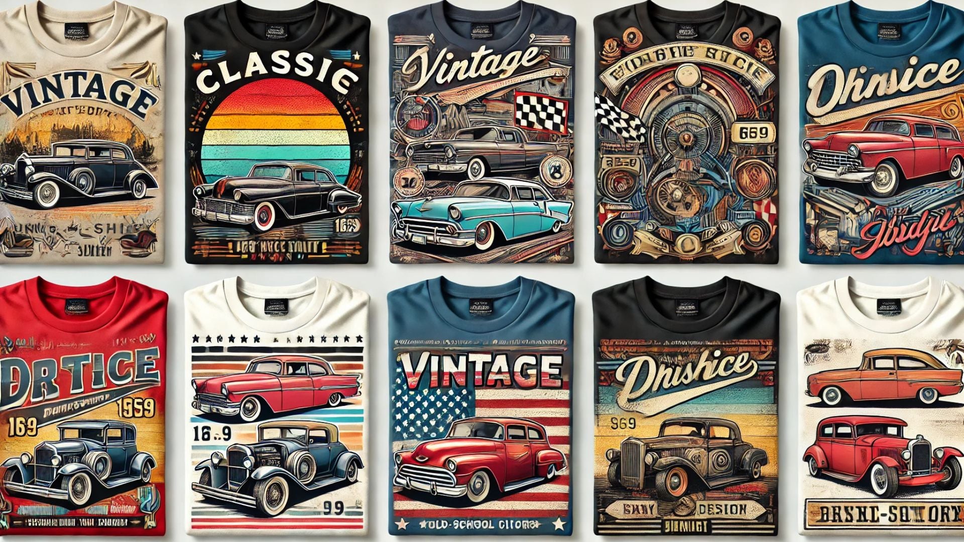 A variety of vintage-style T-shirts, timeless prints and styles.