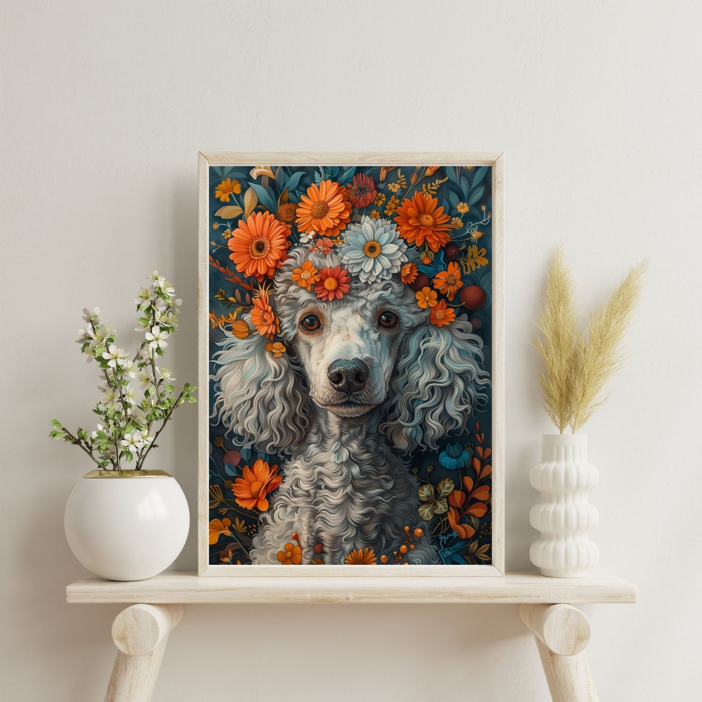 Whimsical Poodle in Bloom