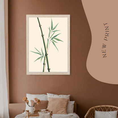 Minimalist bamboo botanical artwork featuring green stems on a soft background