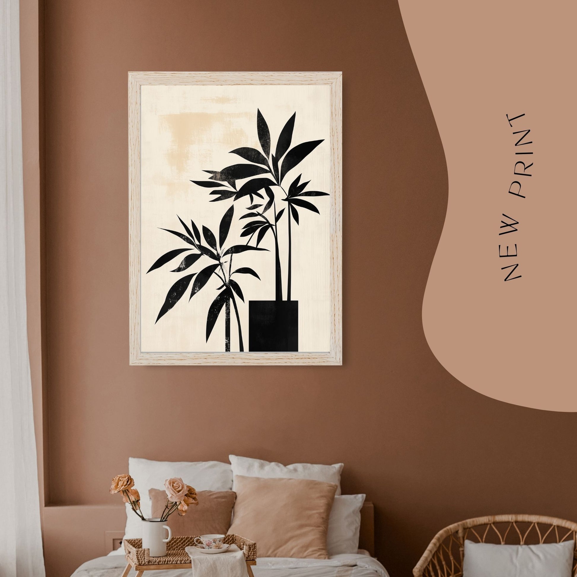 Minimalist botanical artwork featuring elegant black leaves for contemporary decor