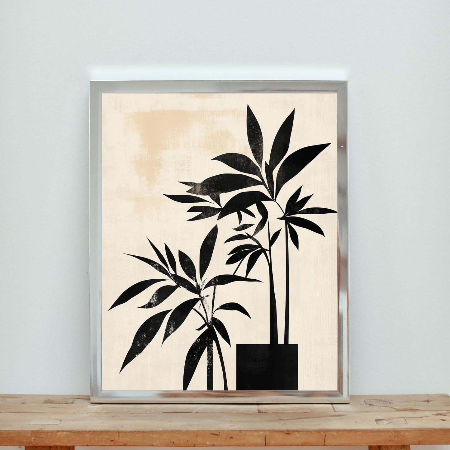 Black minimalist botanical illustration on a beige background, perfect for trendy wall art.