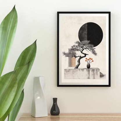 Bonsai-inspired Japandi art print for modern minimalist interiors