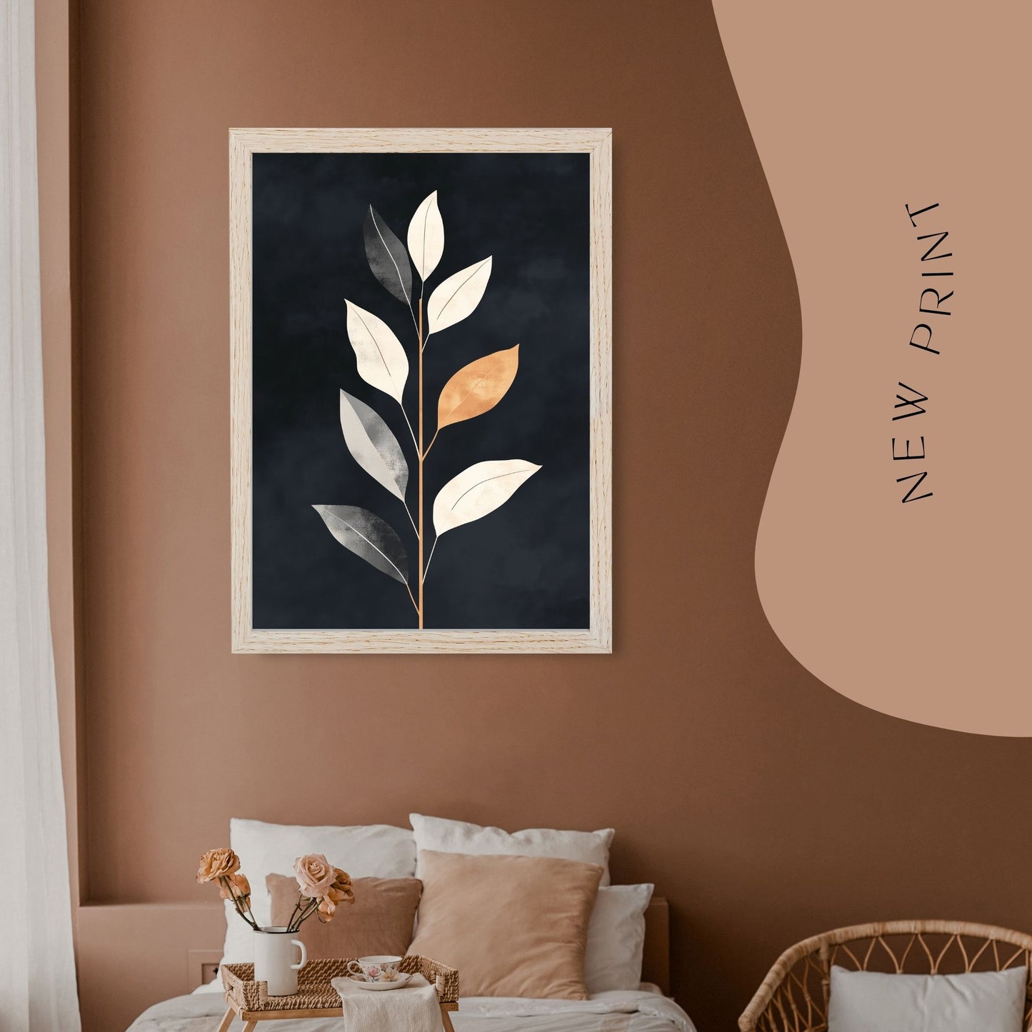 Trendy botanical artwork with elegant gold and beige tones