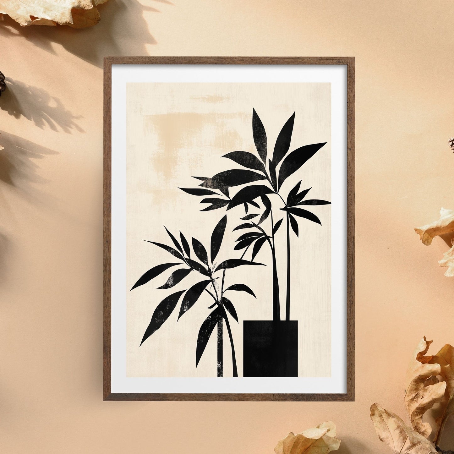 Stylish botanical wall art print with modern black and beige tones