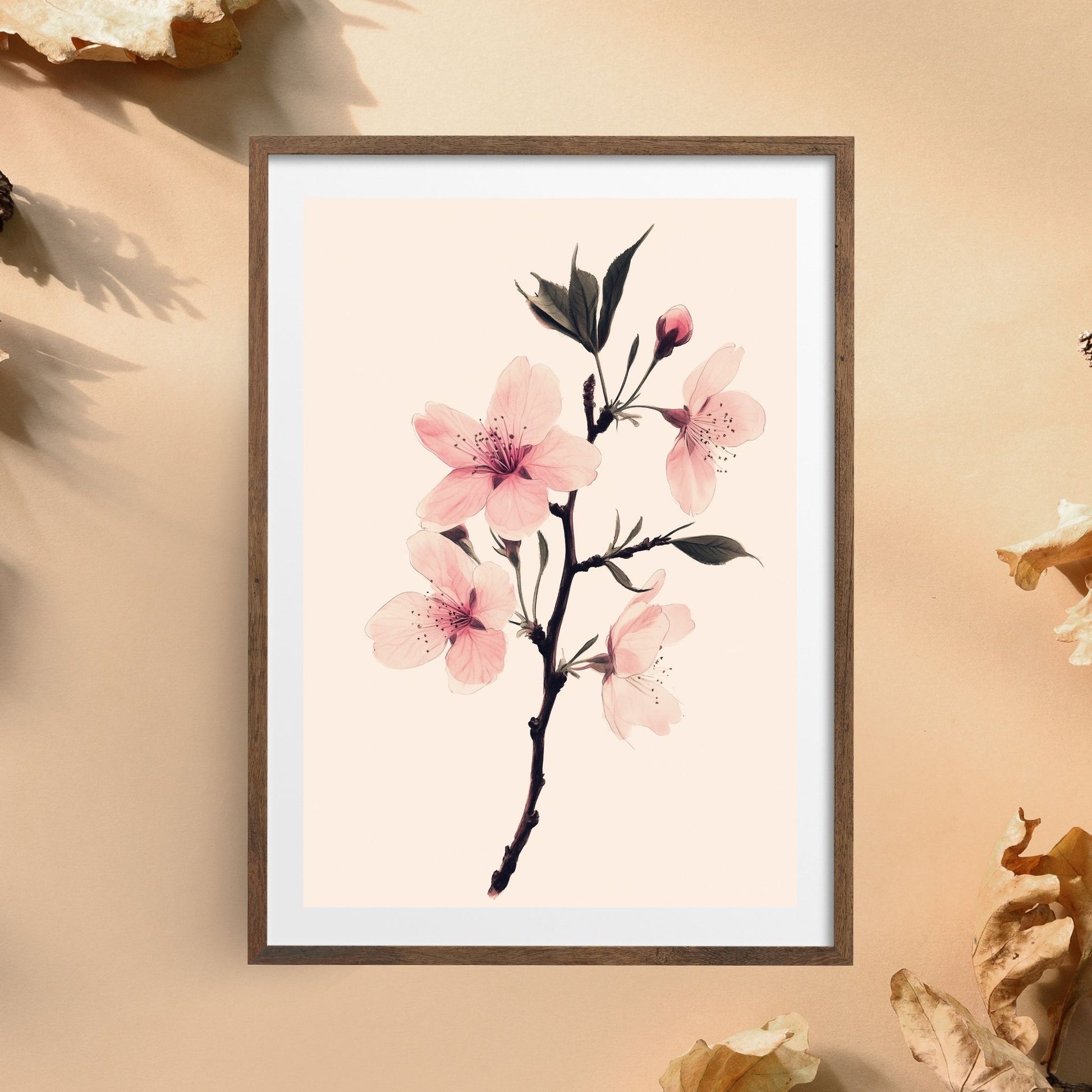 Minimalist cherry blossom botanical artwork with soft pink hues for elegant wall decor