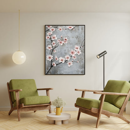 Japandi-style wall decor showcasing soft cherry blossoms