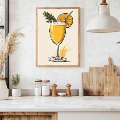 Mimosa cocktail print with fresh orange and mint garnishes