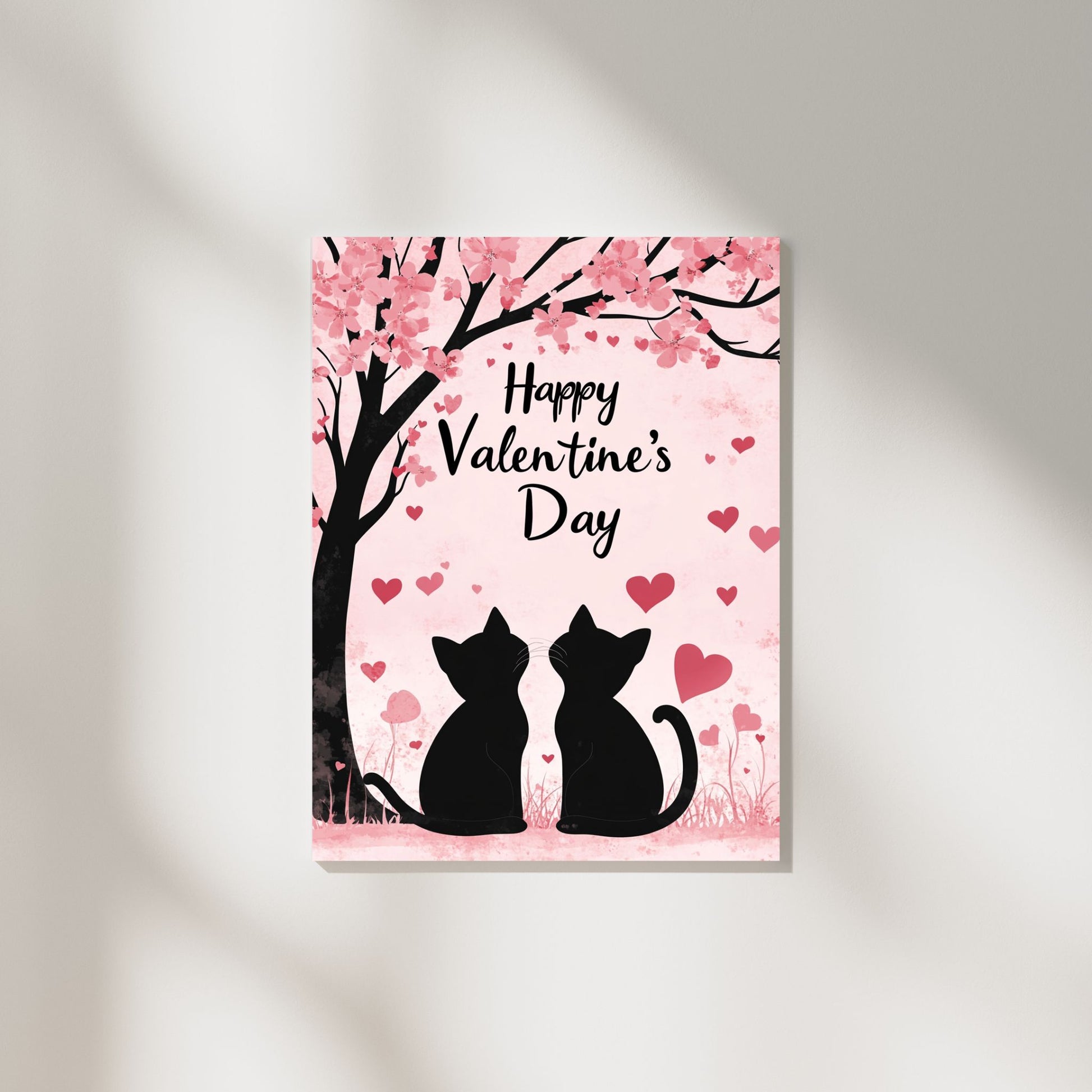 Valentine’s Day cat wall art with a heart-shaped design and a lovely couple of cats in love