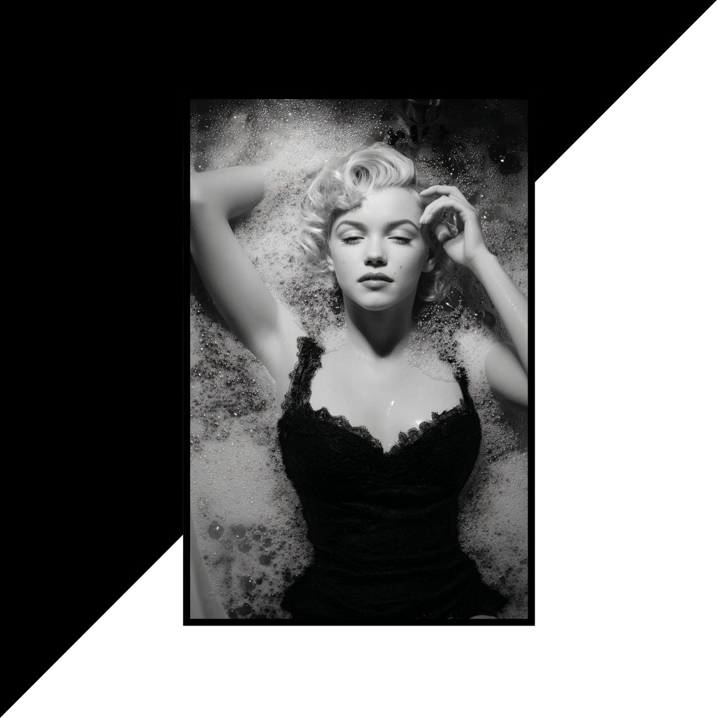 Canvas of Marilyn Monroe relaxed in bath, vintage Hollywood glamour