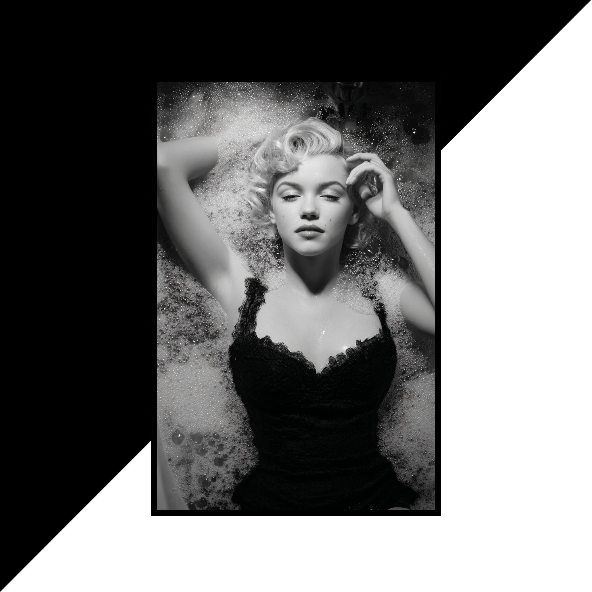 Canvas of Marilyn Monroe relaxed in bath, vintage Hollywood glamour