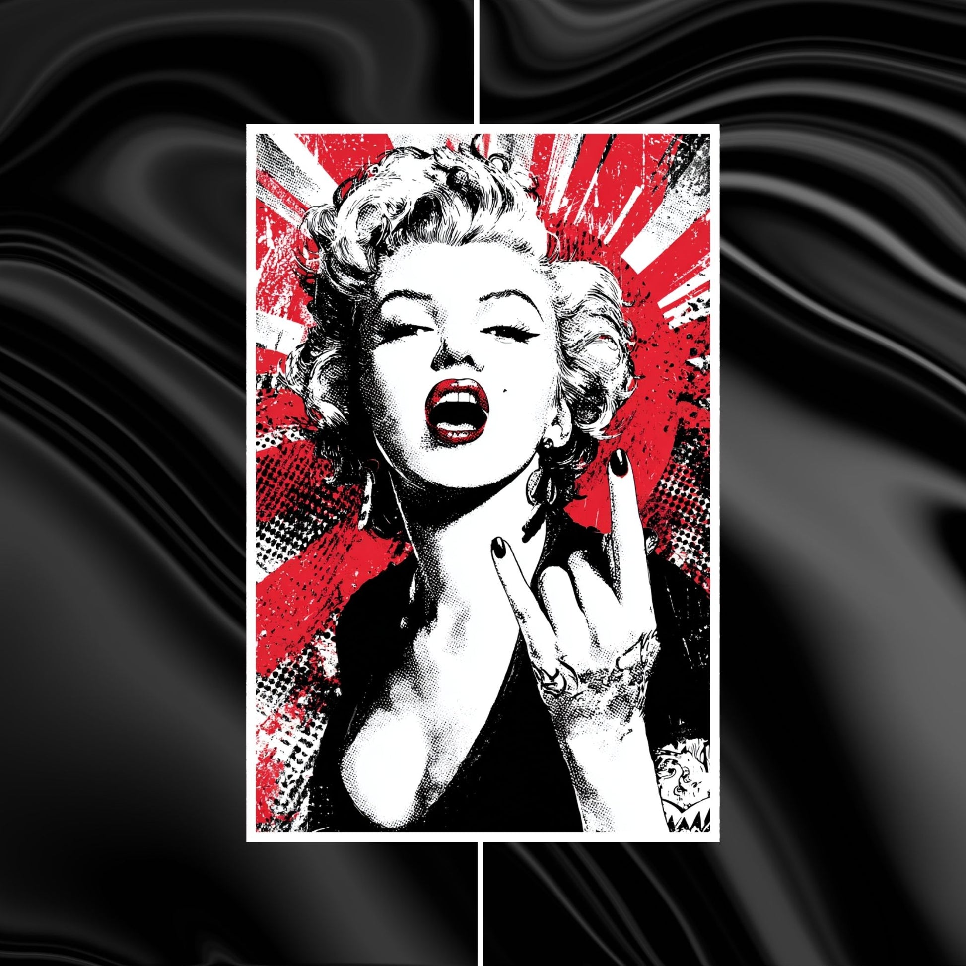 Artistic depiction of a famous Marilyn Monroe with a stylized background