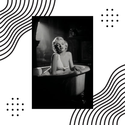 Iconic Marilyn Monroe black and white wall art, intimate setting