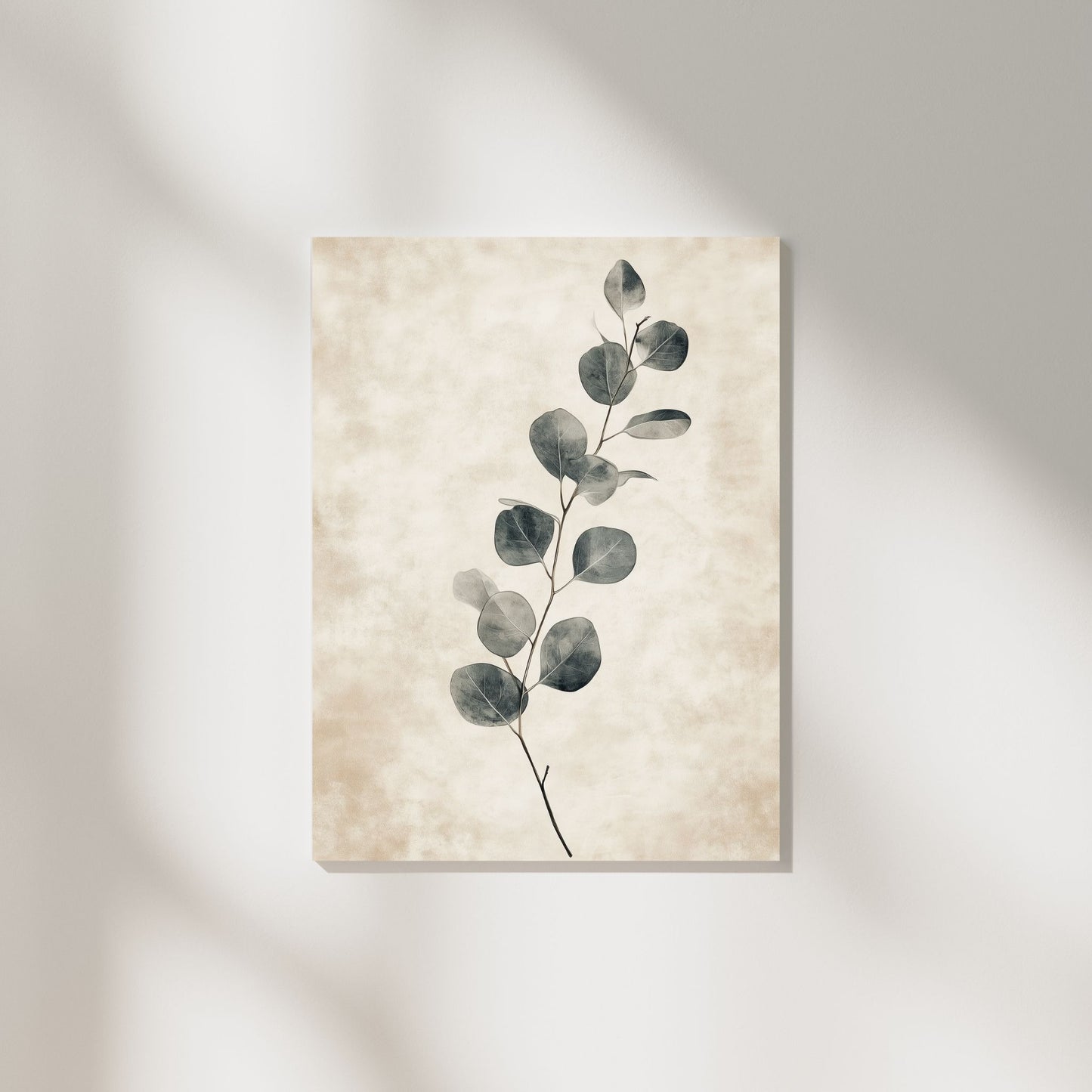 Minimalist eucalyptus botanical artwork with soft neutral tones for wall decor