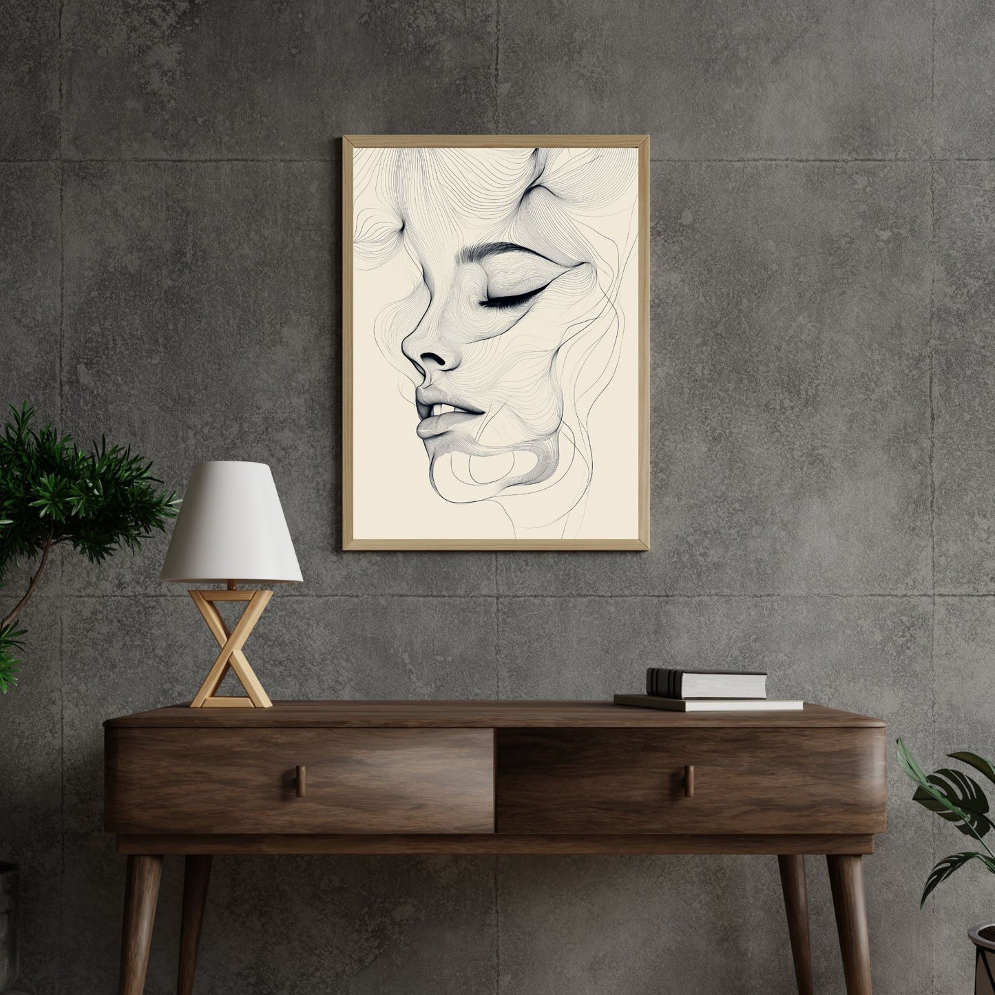 Minimalist line art portrait of a face, perfect for modern wall décor.