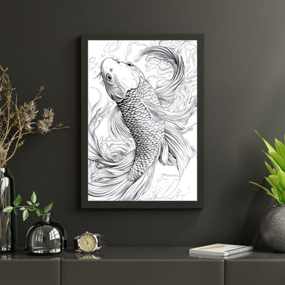 Minimalist fish line art, perfect for aquatic-themed wall décor.