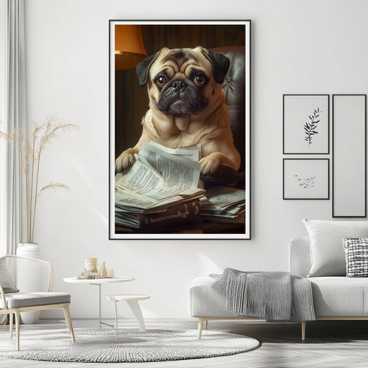 Funny pug art print for home decor, digital pug print