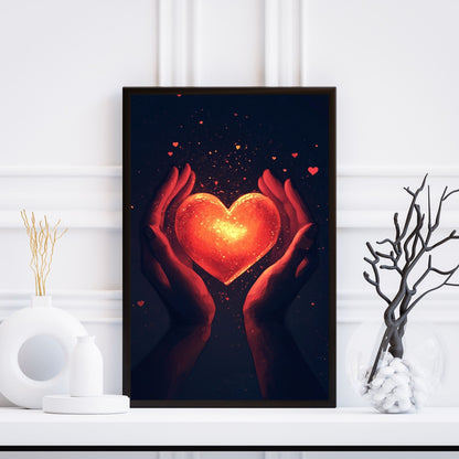 Heart in hands with sparkling light, perfect for Valentine’s Day wall decor