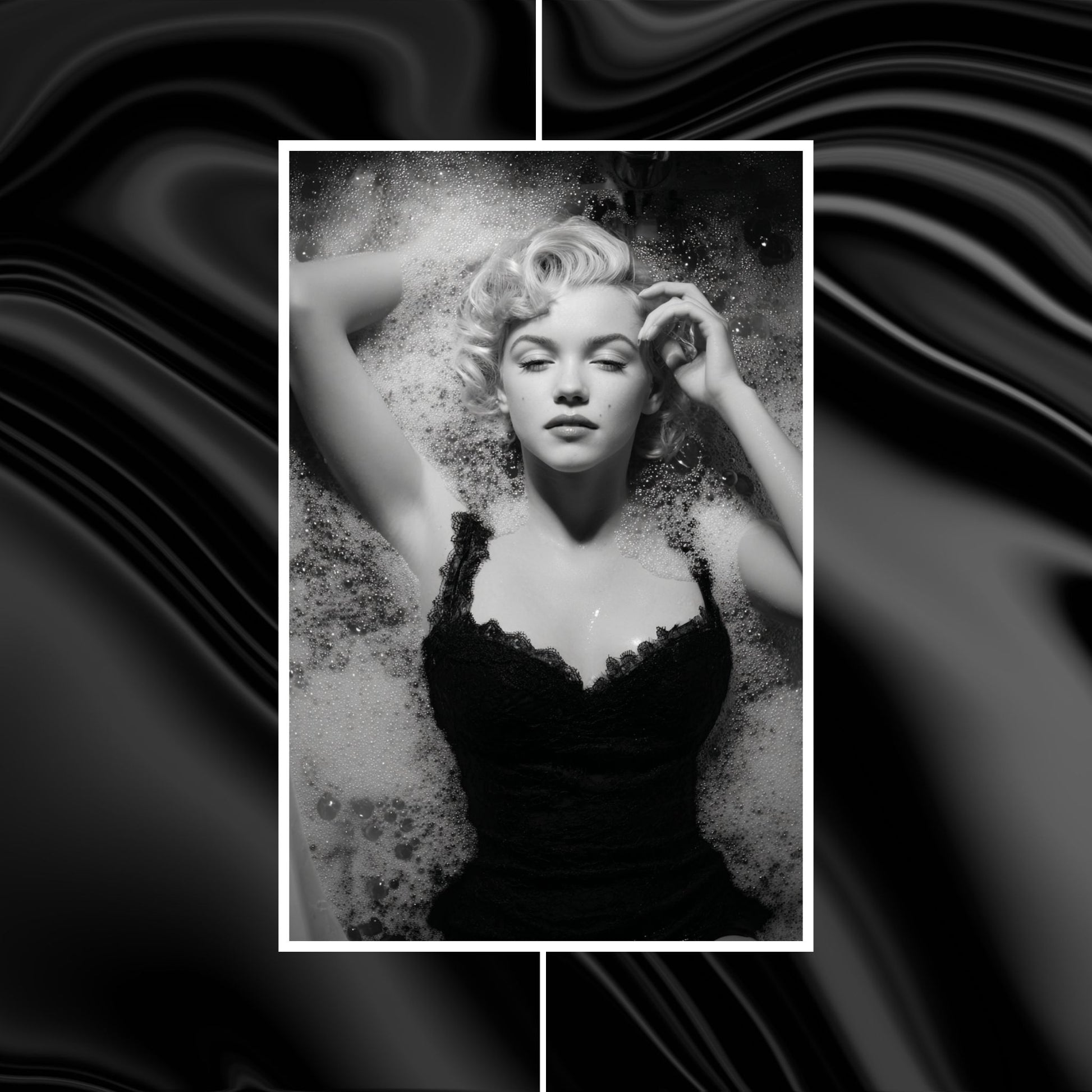 Huge Marilyn Monroe canvas with dreamy bath scene, elegant decor