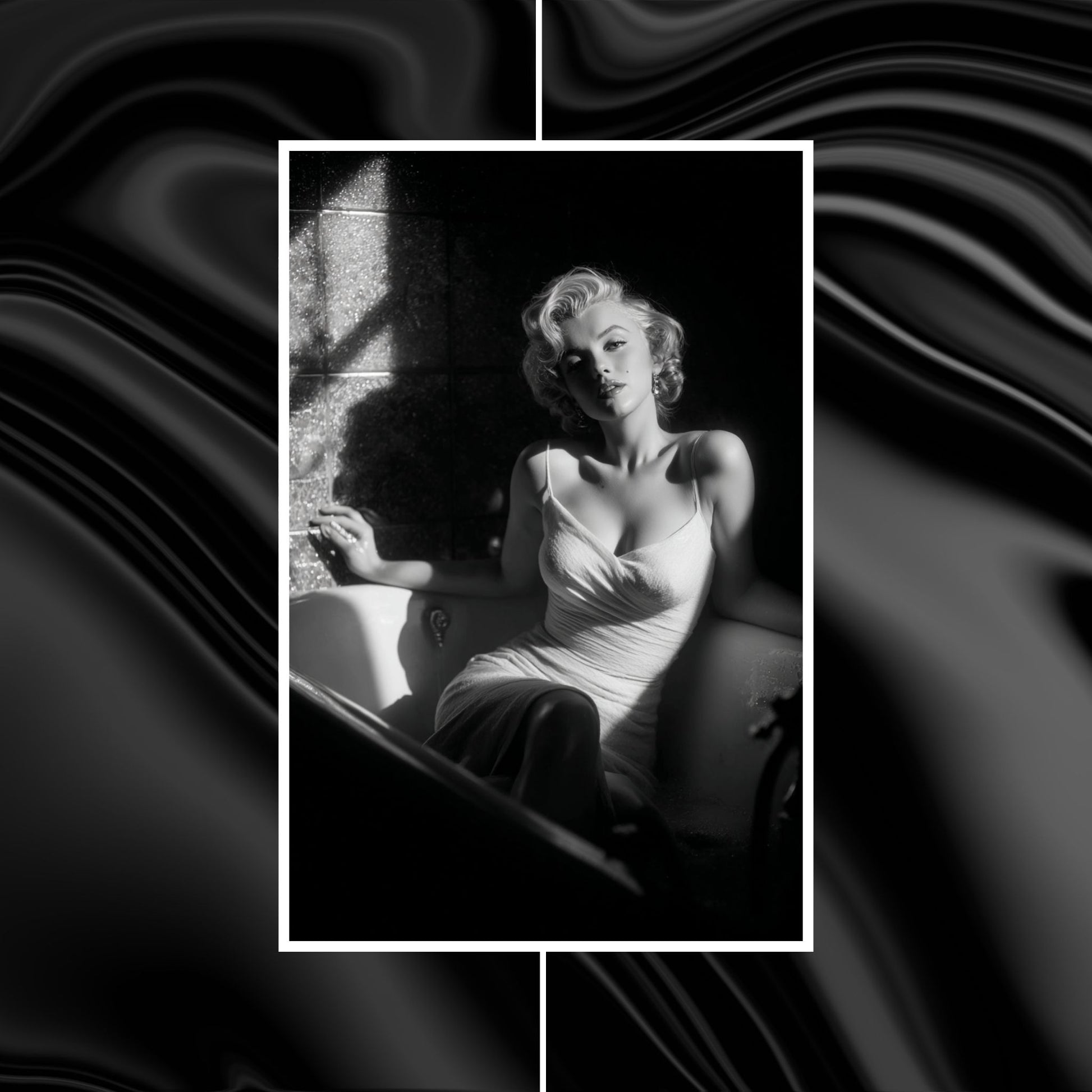 Huge Marilyn Monroe canvas with quiet, intimate bath pose