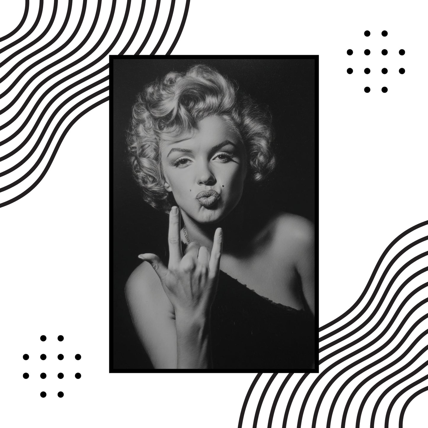 Black and white portrait of a person with a decorative border