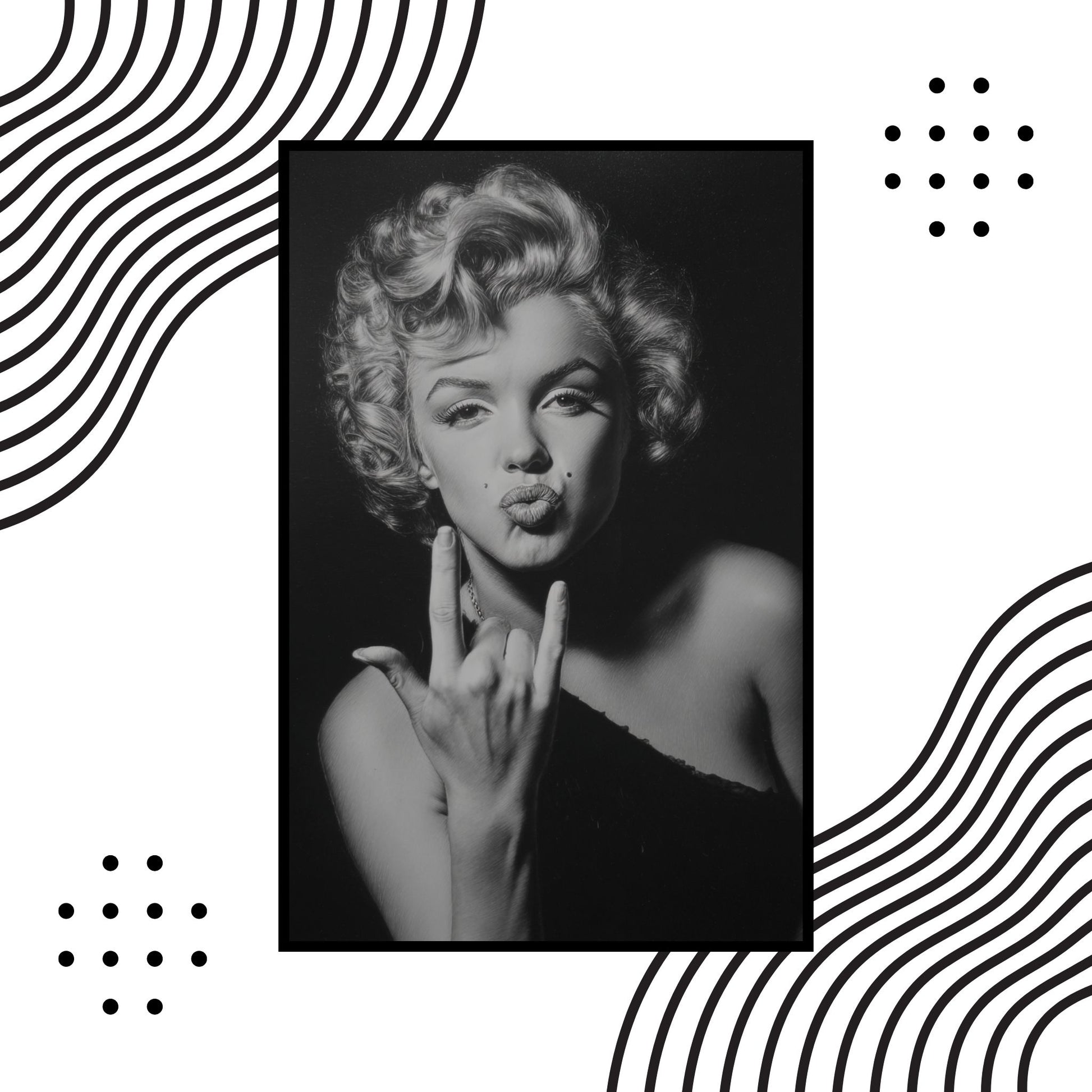 Black and white portrait of a person with a decorative border