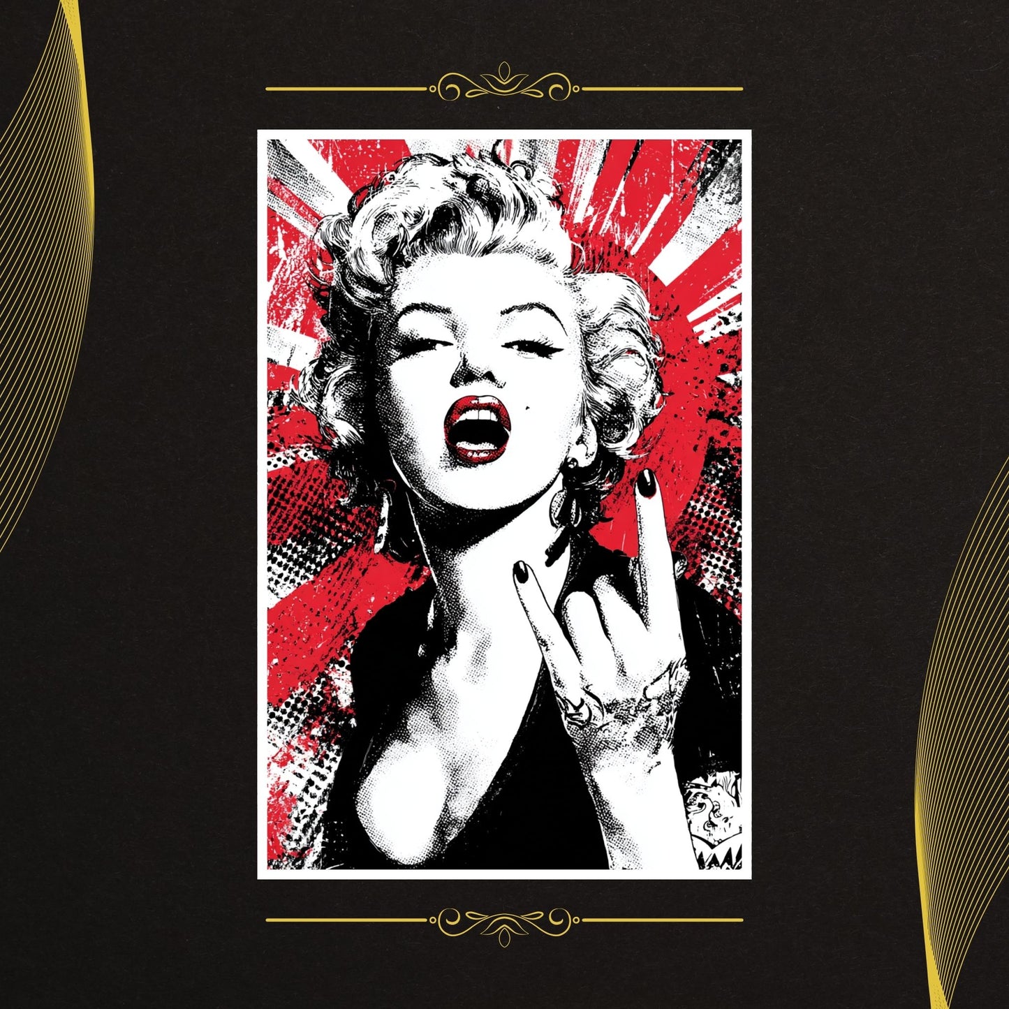 Artistic depiction of Marilyn Monroe with a stylized background