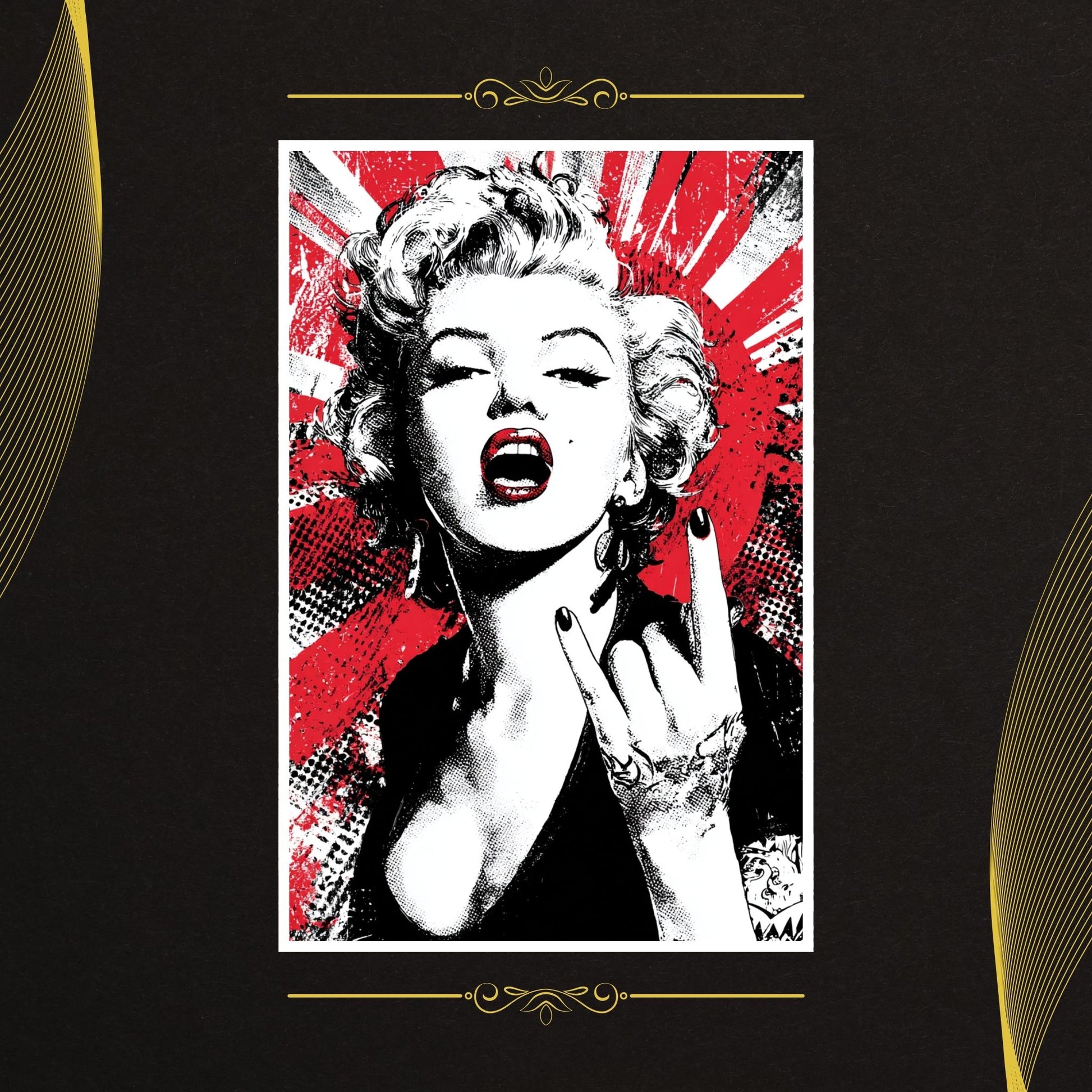 Artistic depiction of Marilyn Monroe with a stylized background