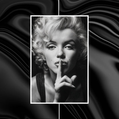 Black and white portrait of a famous actress with a stylized wavy background
