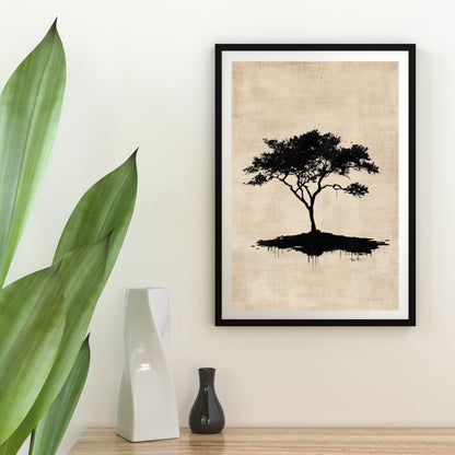 Tree silhouette Japandi art print for elegant minimalist interiors