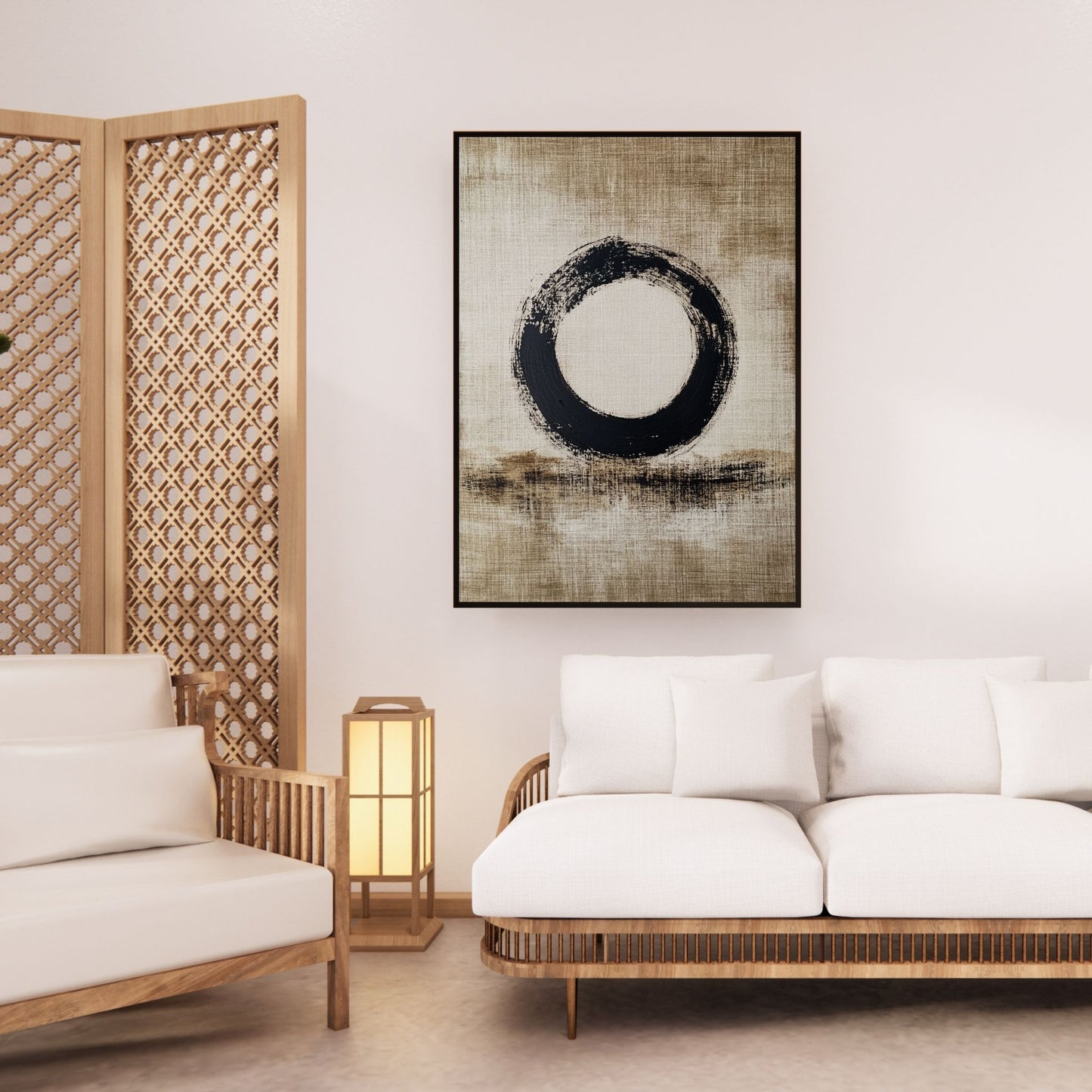 Zen-inspired Japandi art print with a striking circular motif