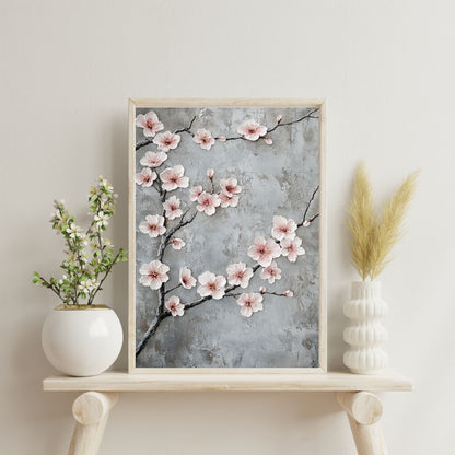 Cherry blossom Japandi art print for minimalist wall decor