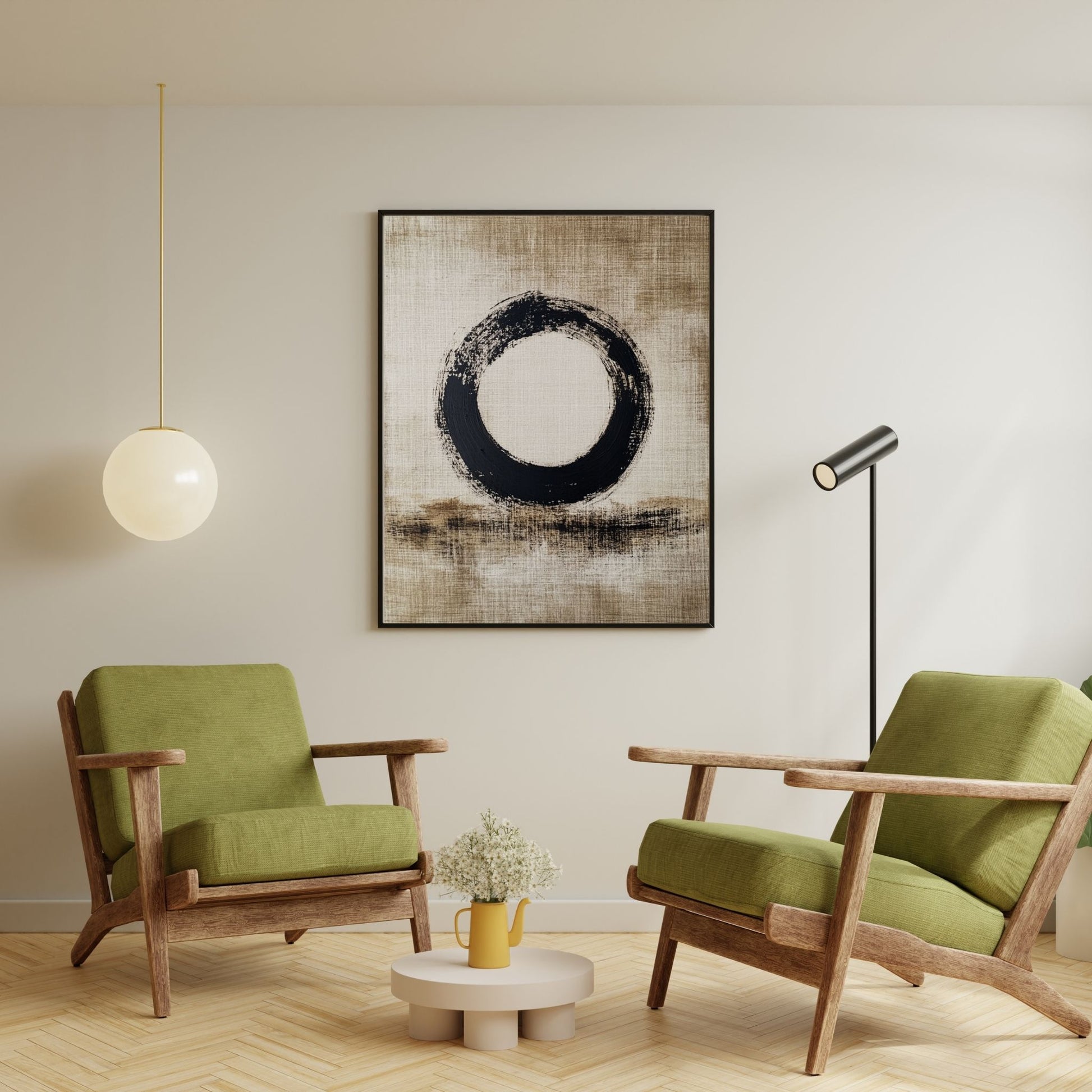 Minimalist Japandi Zen circle art print for serene modern interiors