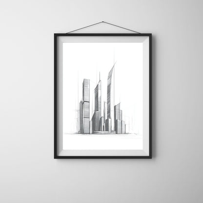 Urban landscape line drawing capturing the essence of city life