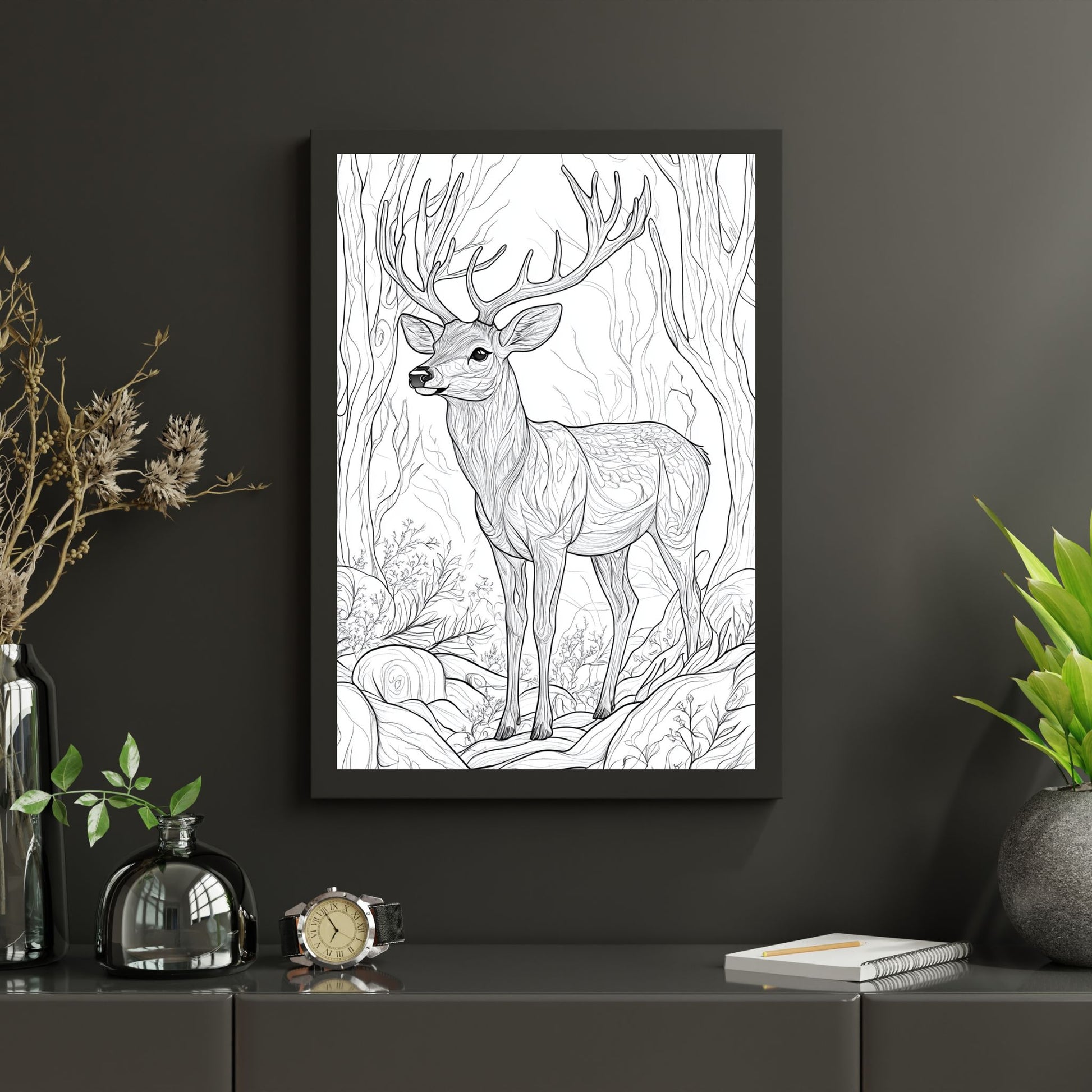 Minimalist deer line artwork for contemporary home décor