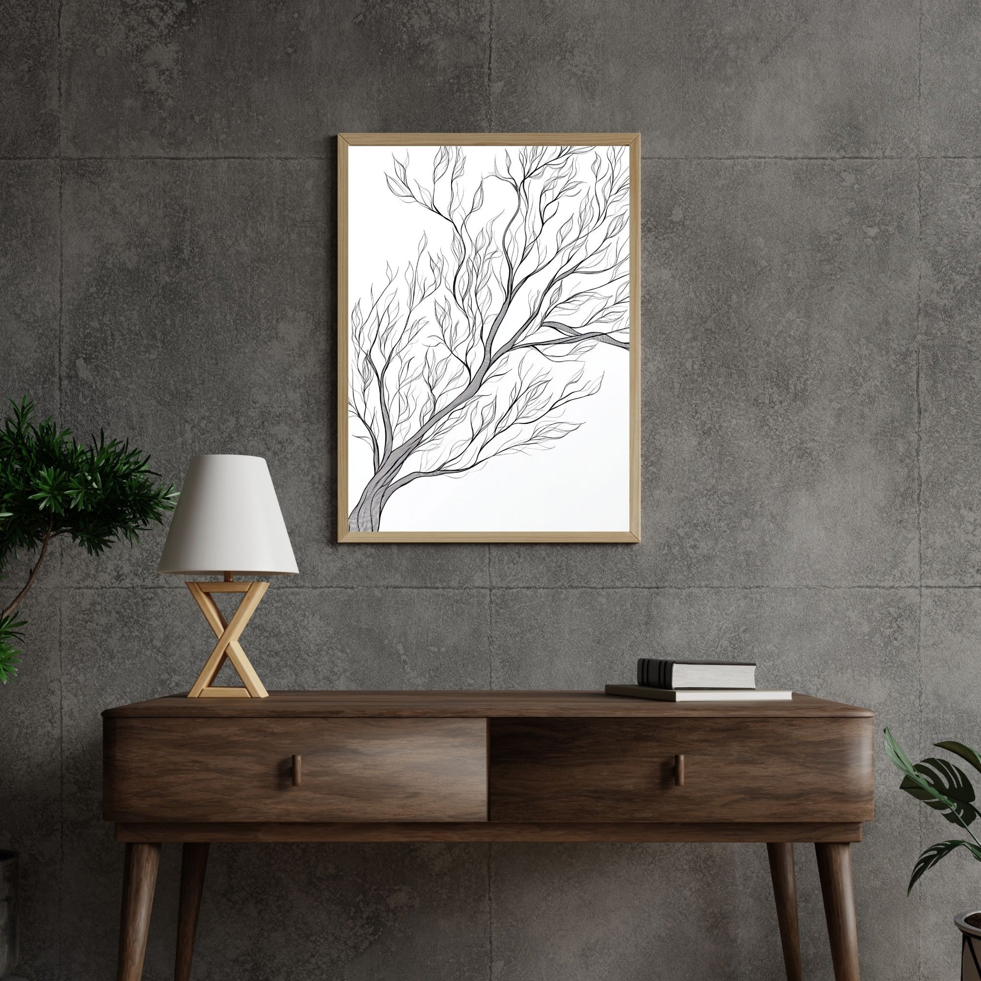 Timeless tree silhouette in minimalist line art style