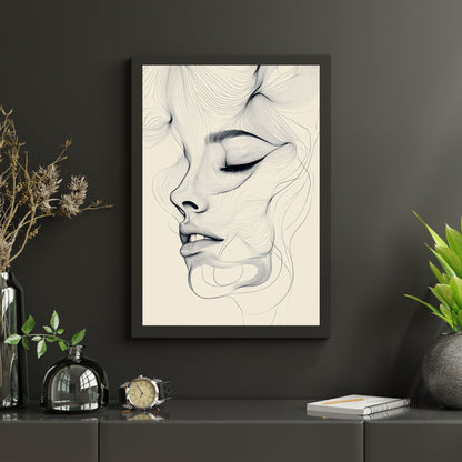 Minimalist face line art drawing for contemporary interior