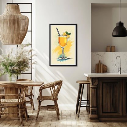 Vibrant mimosa art print featuring a refreshing drink.