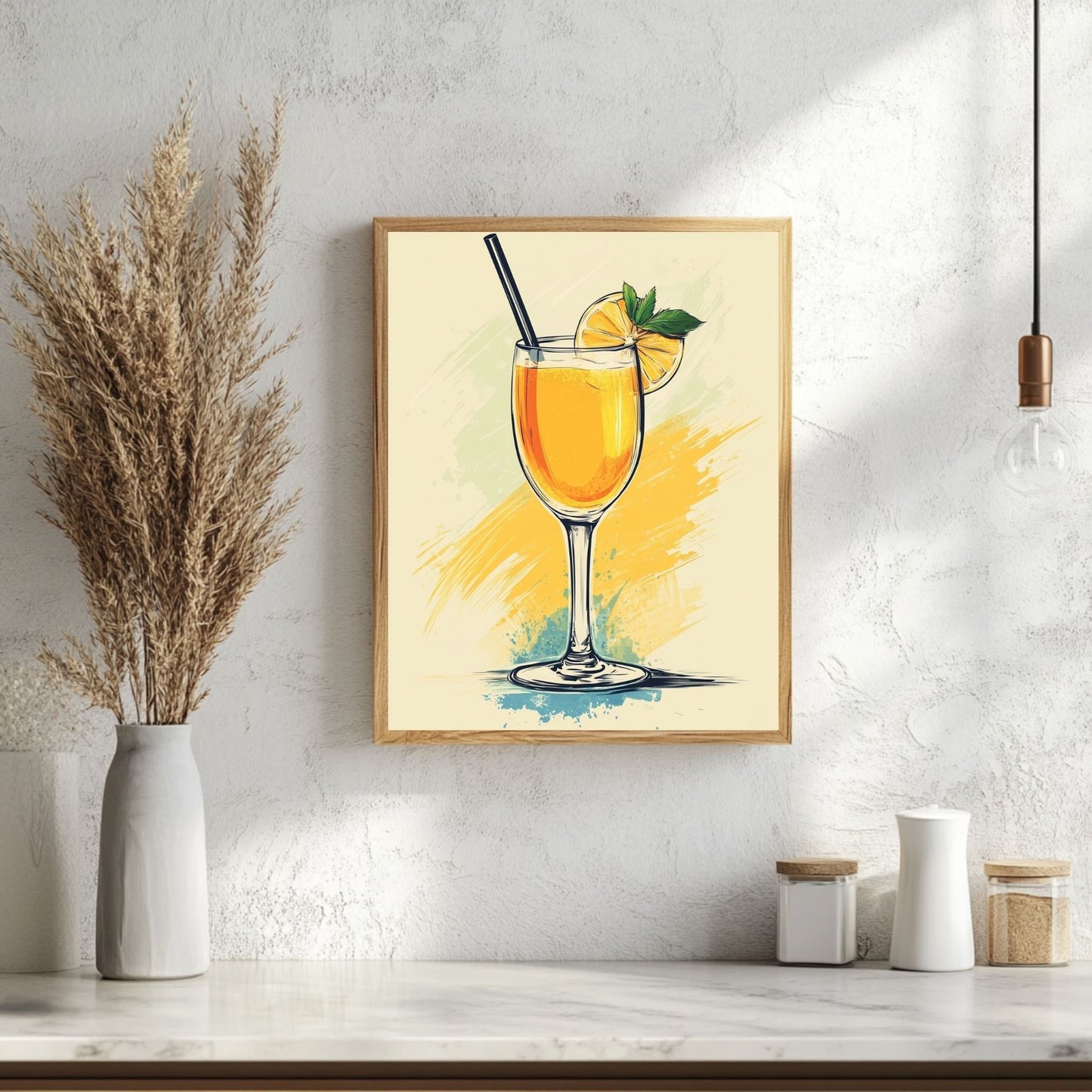 Mimosa cocktail illustration on a colorful background