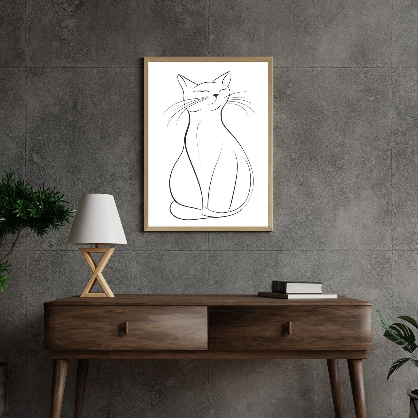 Simple line drawing of a cat, perfect for modern home decoration