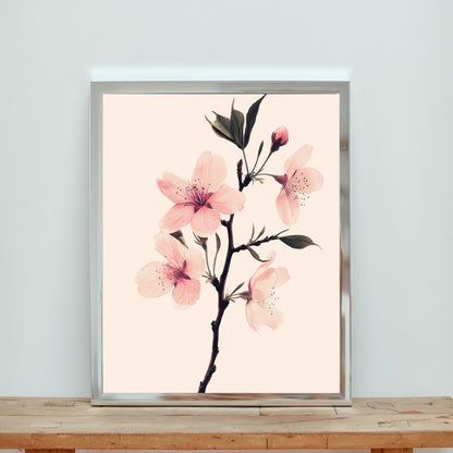 Delicate cherry blossom botanical print for trendy and serene spaces