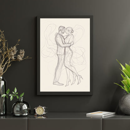 Elegant couple silhouette in simple line art style